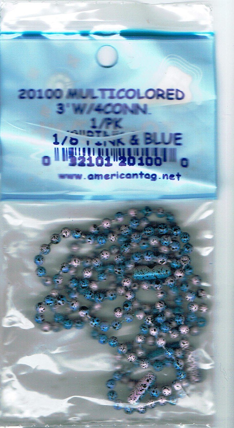 American Tag Metallic Beaded Chain Pink & Blue - 1/8" Nickel