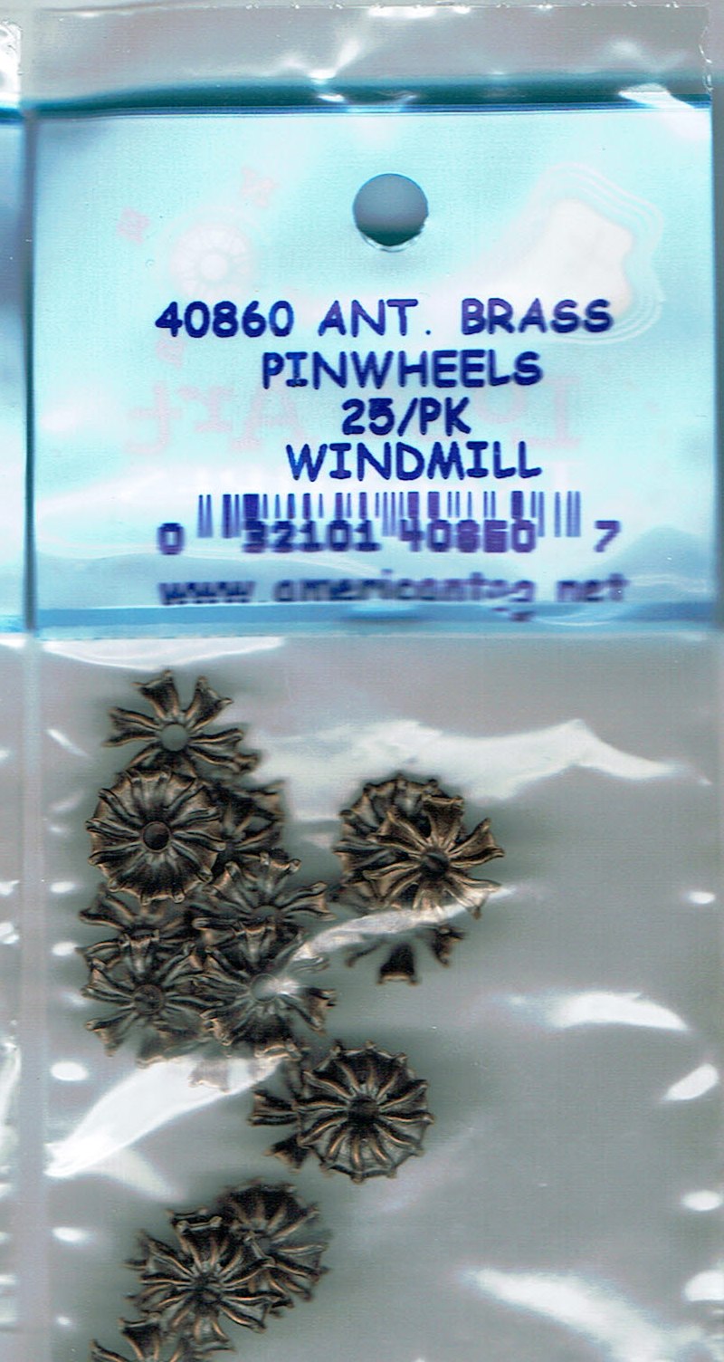 American Tag Nailheads - Antique Brass Pinwheel Windmill (25/Pkg)