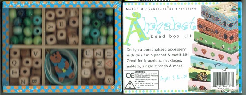 Bead Bazaar Hand Crafted Wood Box Bead Kit Small - Alphabet Blue
