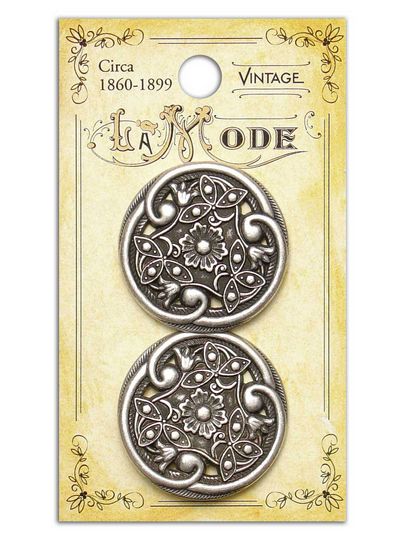 Blumenthal Vintage LaMode Buttons - Floral Filigree Antique Silver 1 1/8"