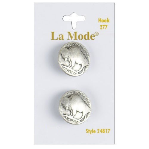 Blumenthal LaMode Buttons - Silver Buffalo Shank Button, 3/4" (19MM) - 2 per Card