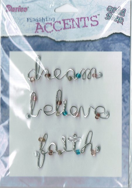 Darice Finishing Accents - Silver Wire Words - Dream, believe, faith