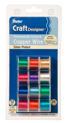 Darice Craft Designer Permanent Color Copper Wire Silver Plated 12 Pack, 26 Gauge