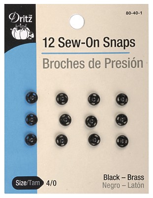 Dritz Sew On Snaps Size 4/0 Black 12 pc