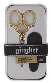 Gingher Embroidery Scissors 3.5" Epaulette, Gold Handle in Gift Tin