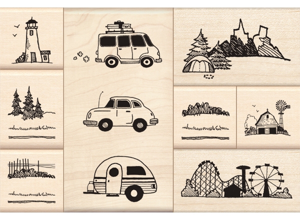 Inkadinkado Wood Stamp Set - On the Road
