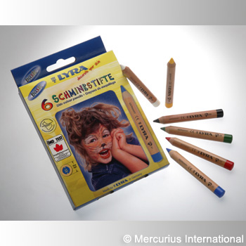 Lyra Skin Color Pencils - 6 pc - Face Painting - black, blue, green, red, white, yellow