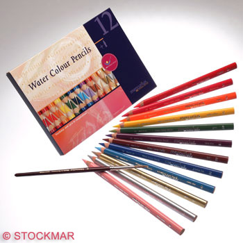 Mercurius Water Colour Pencils - 12 assorted Colours + 1 Paint Brush