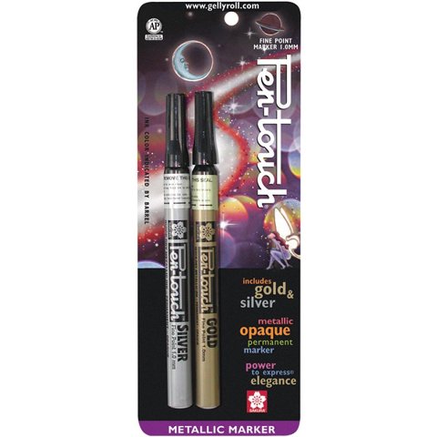 Sakura Pen-Touch Metallic Marker Fine Point 1mm 2 pack, Silver & Gold