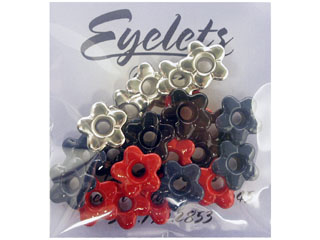 ScrapArts Eyelets 3/16 Flower 25 pc - Cool Winter - Black, Red, Silver & Blue
