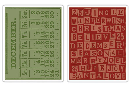 Sizzix - Texture Fades Embossing Folders - Tim Holtz - December Calendar & Holiday Words