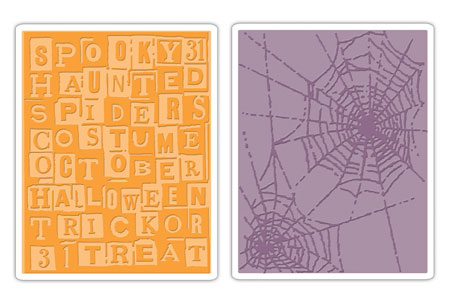 Sizzix - Texture Fades Embossing Folders - Tim Holtz - Halloween Words & Cobwebs
