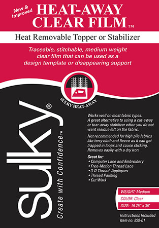 Sulky Heat-Away Clear Film Stabilizer/Topper 19 3/4" x 1 yd Pkg