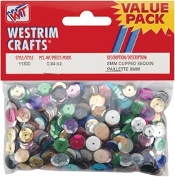 Westrim Sequins 8mm (.32") Cupped Value Pack - .84 oz - Assorted Colors